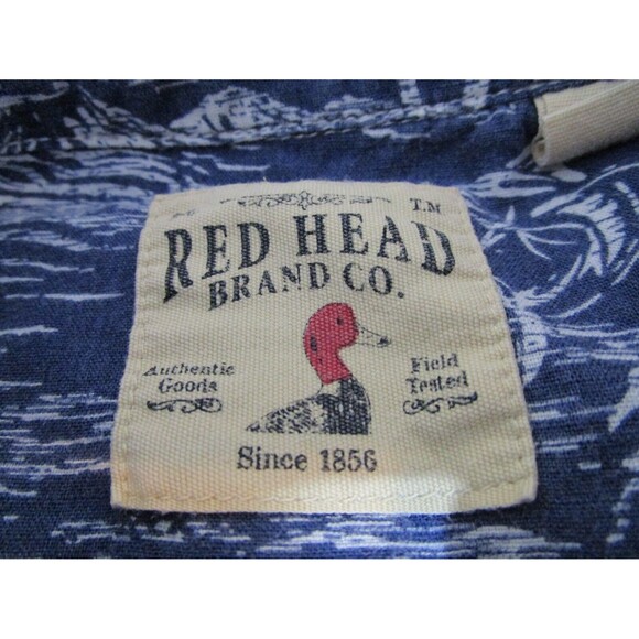 Red Head Mens Button Up Shirt Size Large Blue Tropical Short Sleeve - Picture 3 of 9